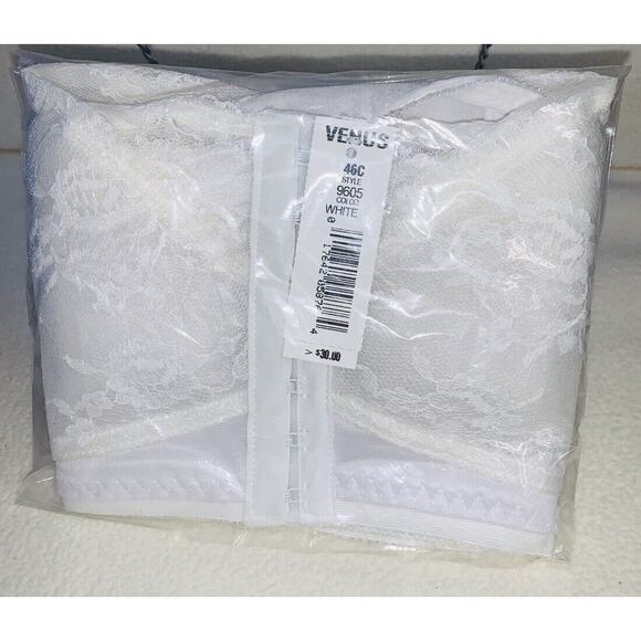 VENUS Front Close No Wire Back Support Bra #9605 White Soft Cup Lace 46C NEW - Picture 4 of 10